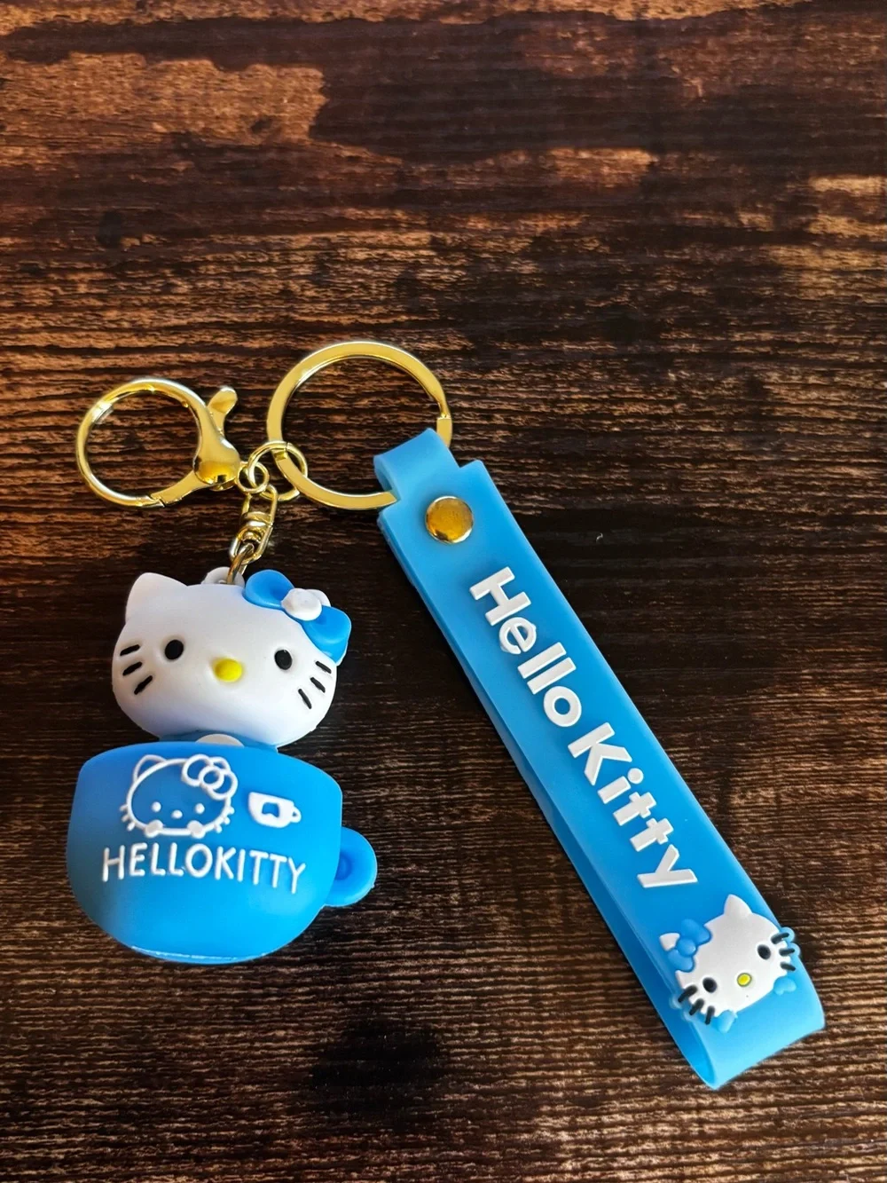 Hello Kitty Blue Silicone Keychain Set with‎ Gold Hardware